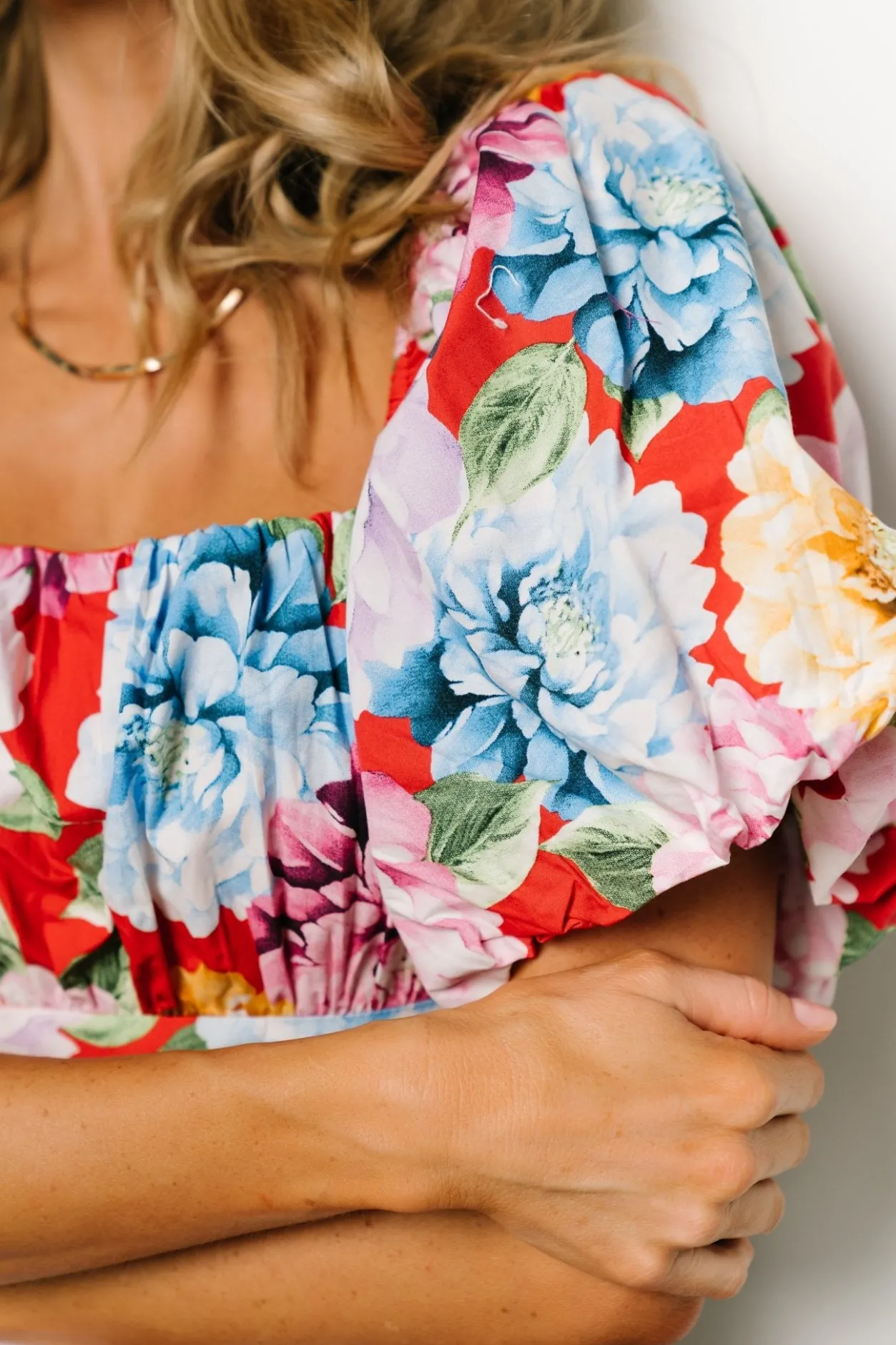 Discount Baltic Born Iva Puff Sleeve Midi Dress | Red Multi Floral RedMultiFloral
