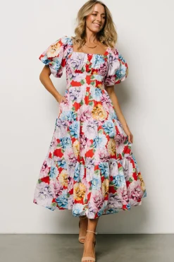 Discount Baltic Born Iva Puff Sleeve Midi Dress | Red Multi Floral RedMultiFloral