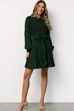 Discount Baltic Born Ivey Smocked Short Dress | Dark Green + Silver DarkGreen+Silver