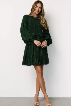 Discount Baltic Born Ivey Smocked Short Dress | Dark Green + Silver DarkGreen+Silver