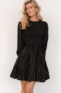Fashion Baltic Born Ivey Smocked Short Dress | Black + Silver Black+Silver