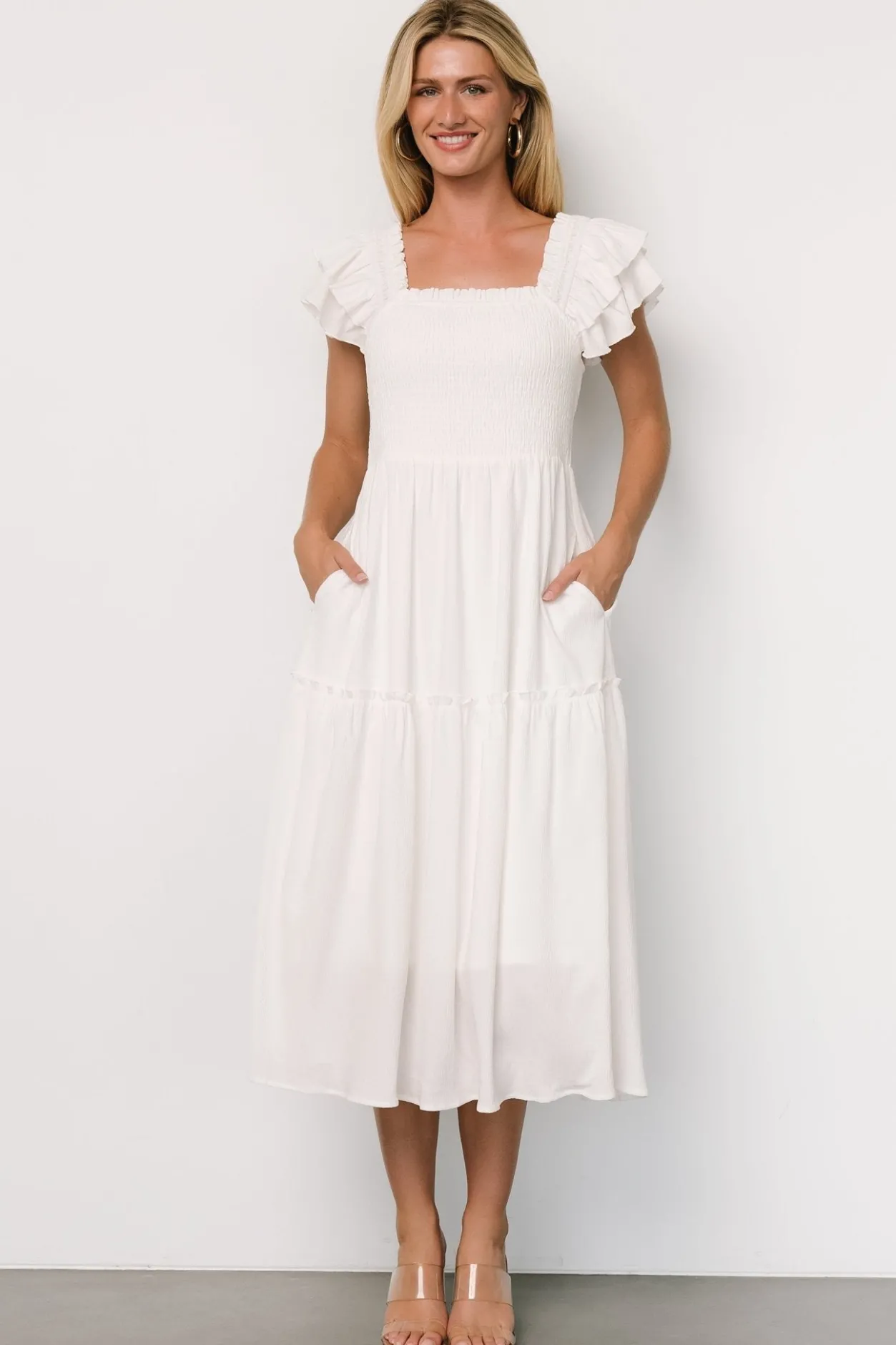 Hot Baltic Born Jacie Smocked Midi Dress | White