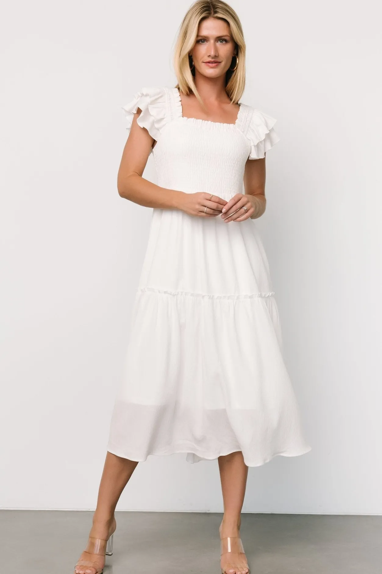 Hot Baltic Born Jacie Smocked Midi Dress | White