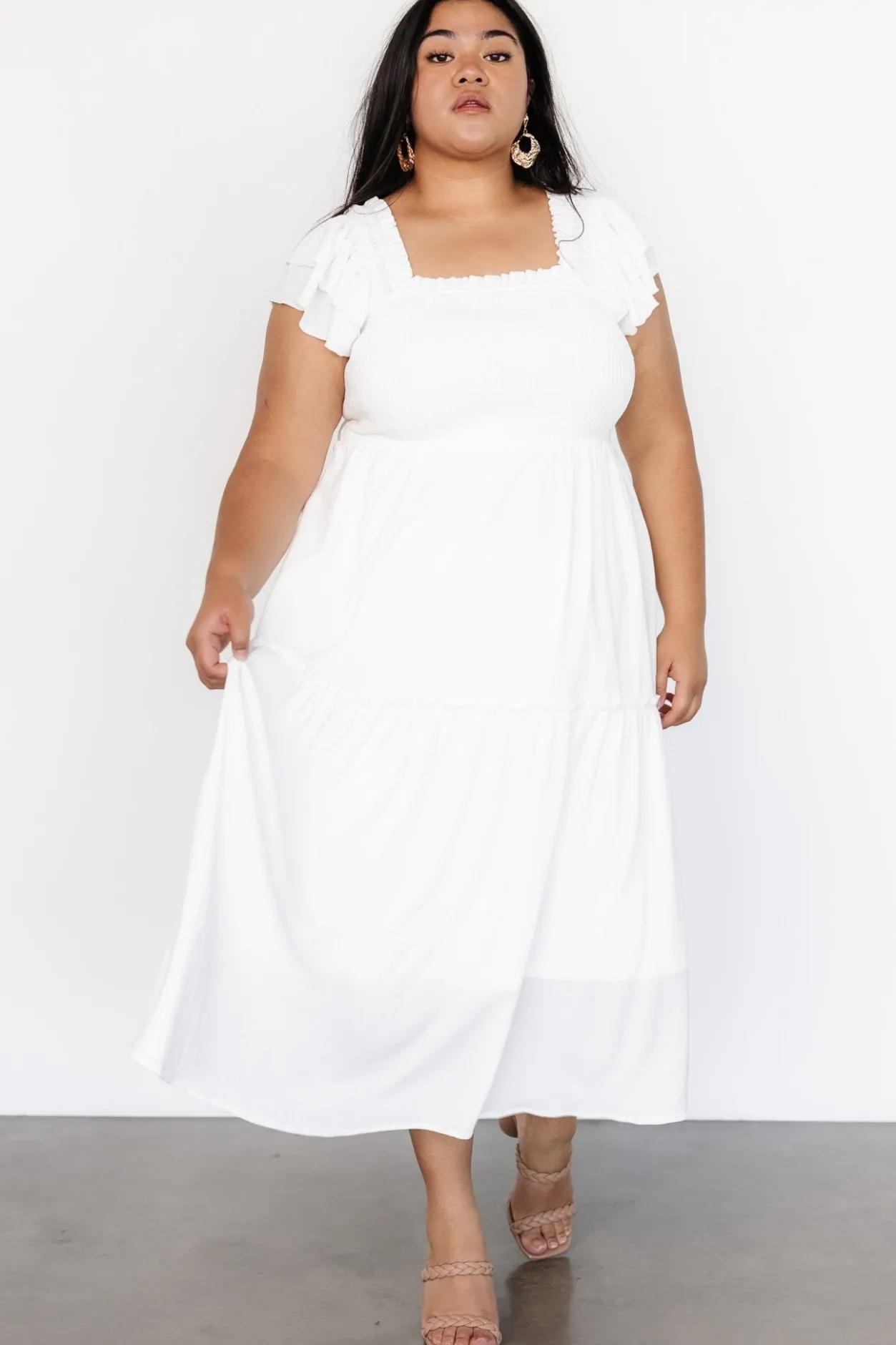 Hot Baltic Born Jacie Smocked Midi Dress | White