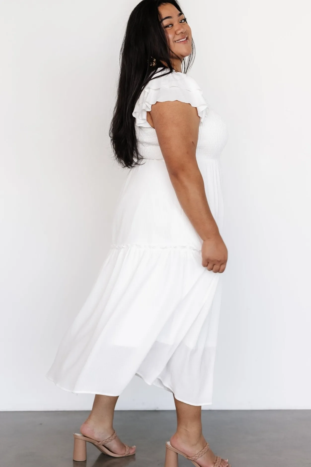 Hot Baltic Born Jacie Smocked Midi Dress | White