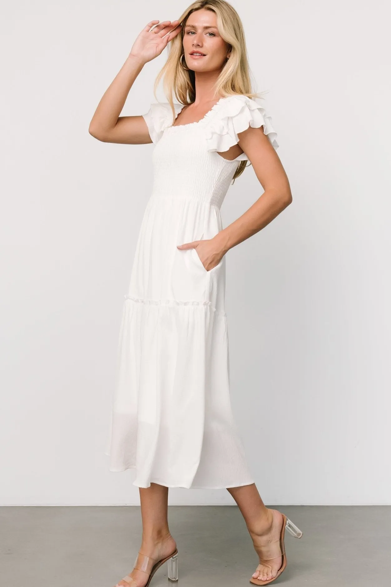 Hot Baltic Born Jacie Smocked Midi Dress | White