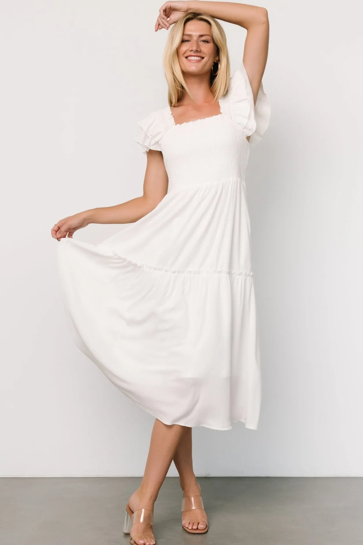 Hot Baltic Born Jacie Smocked Midi Dress | White