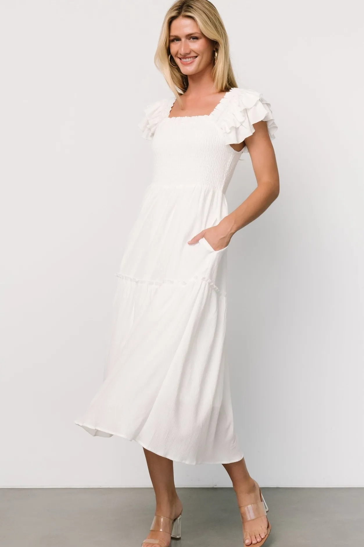 Hot Baltic Born Jacie Smocked Midi Dress | White