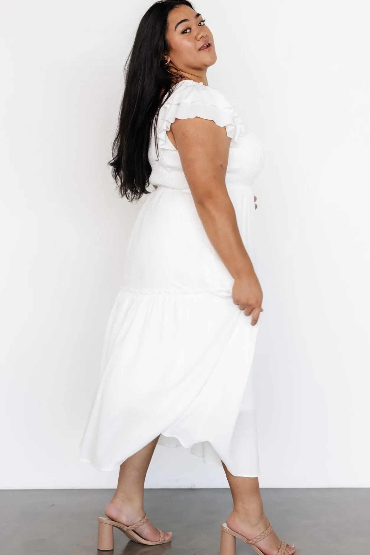 Hot Baltic Born Jacie Smocked Midi Dress | White
