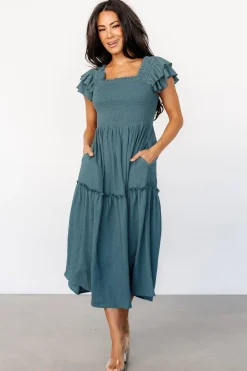 Clearance Baltic Born Jacie Smocked Midi Dress | Vintage Teal VintageTeal