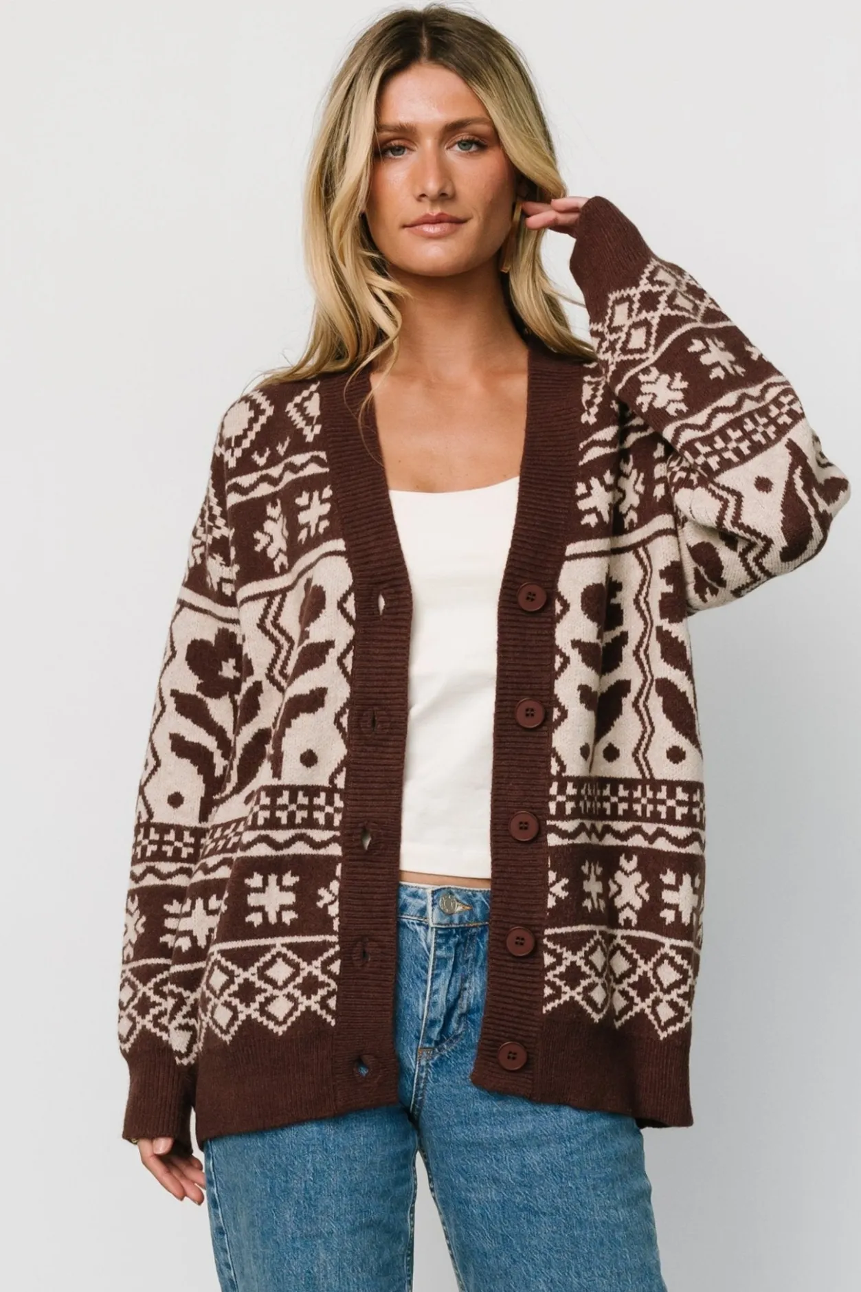 Outlet Baltic Born Jackson Oversized Cardigan | Dark Mocha Print DarkMochaPrint