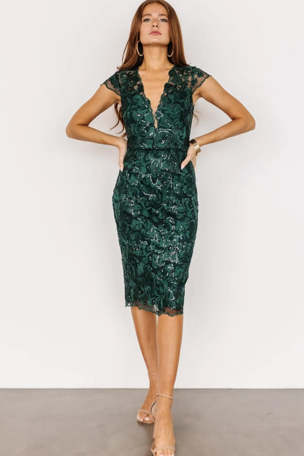 Online Baltic Born Jacqueline Embossed Midi Dress | Emerald