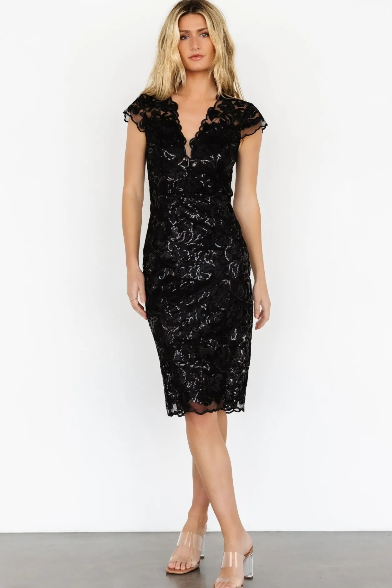 Discount Baltic Born Jacqueline Embossed Midi Dress | Black