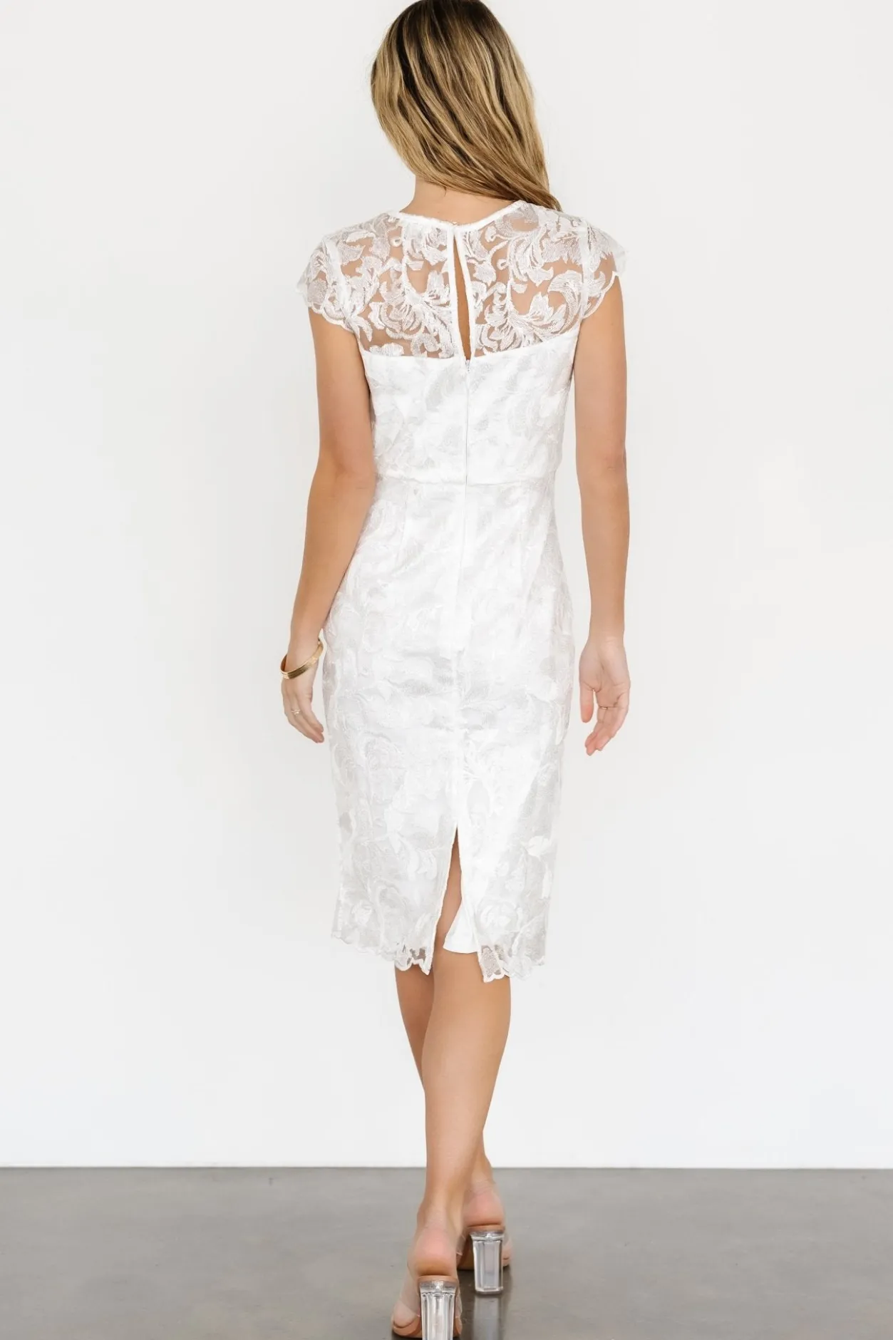 Clearance Baltic Born Jacqueline Embossed Midi Dress | White
