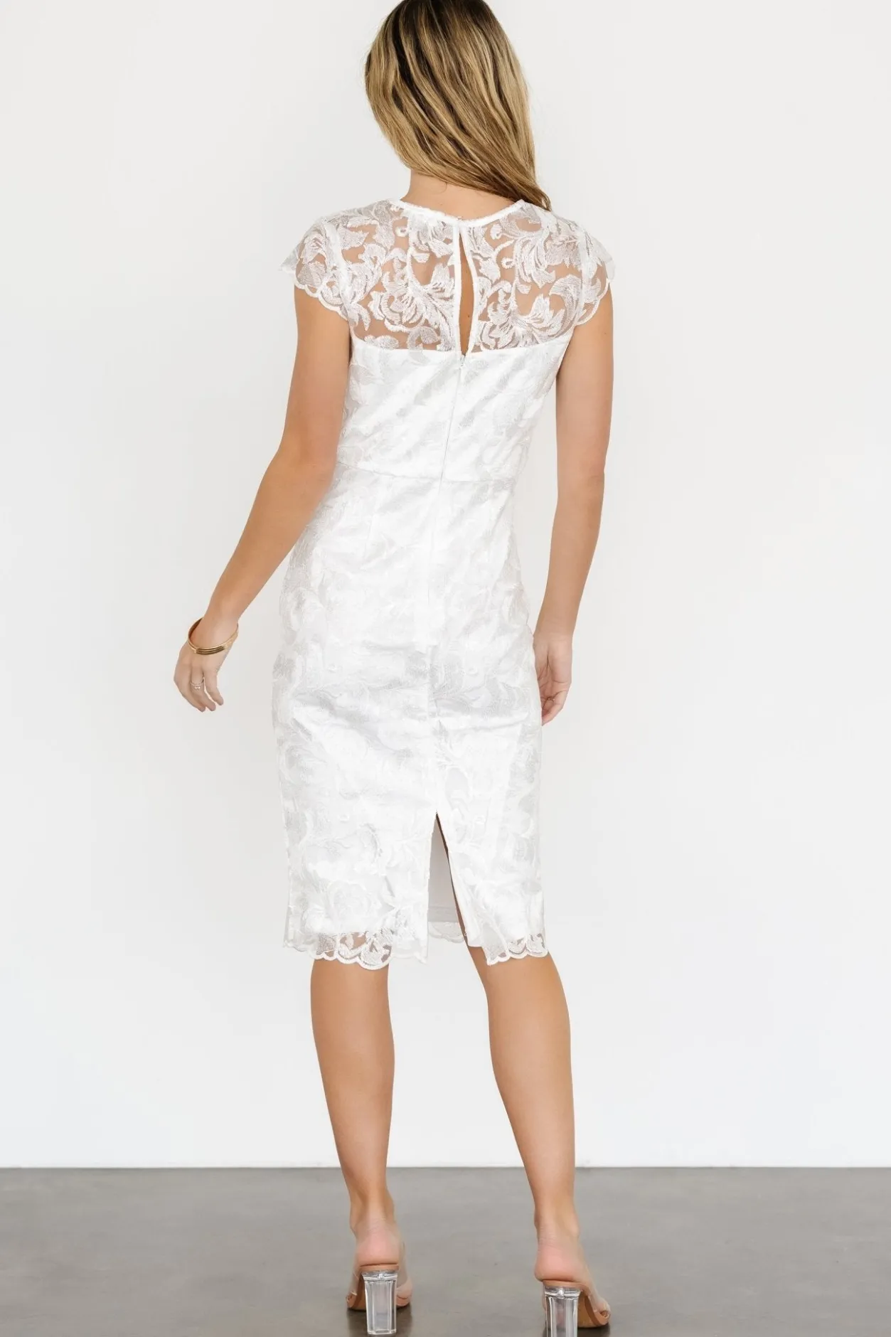 Clearance Baltic Born Jacqueline Embossed Midi Dress | White