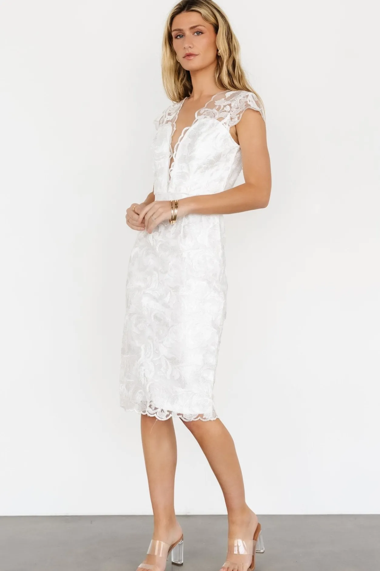 Clearance Baltic Born Jacqueline Embossed Midi Dress | White