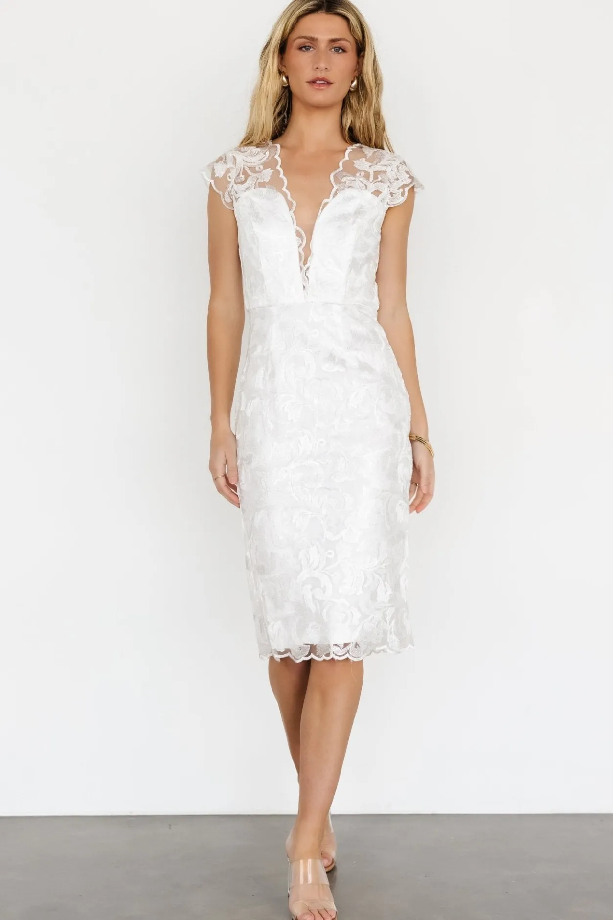 Clearance Baltic Born Jacqueline Embossed Midi Dress | White