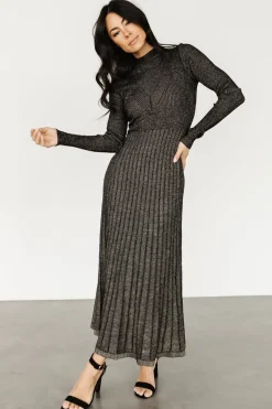 Clearance Baltic Born Jamelia Pleated Sweater Dress | Black + Gold Black+Gold
