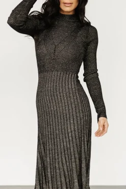 Clearance Baltic Born Jamelia Pleated Sweater Dress | Black + Gold Black+Gold