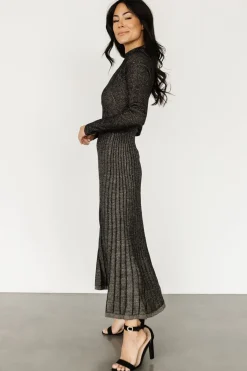 Clearance Baltic Born Jamelia Pleated Sweater Dress | Black + Gold Black+Gold
