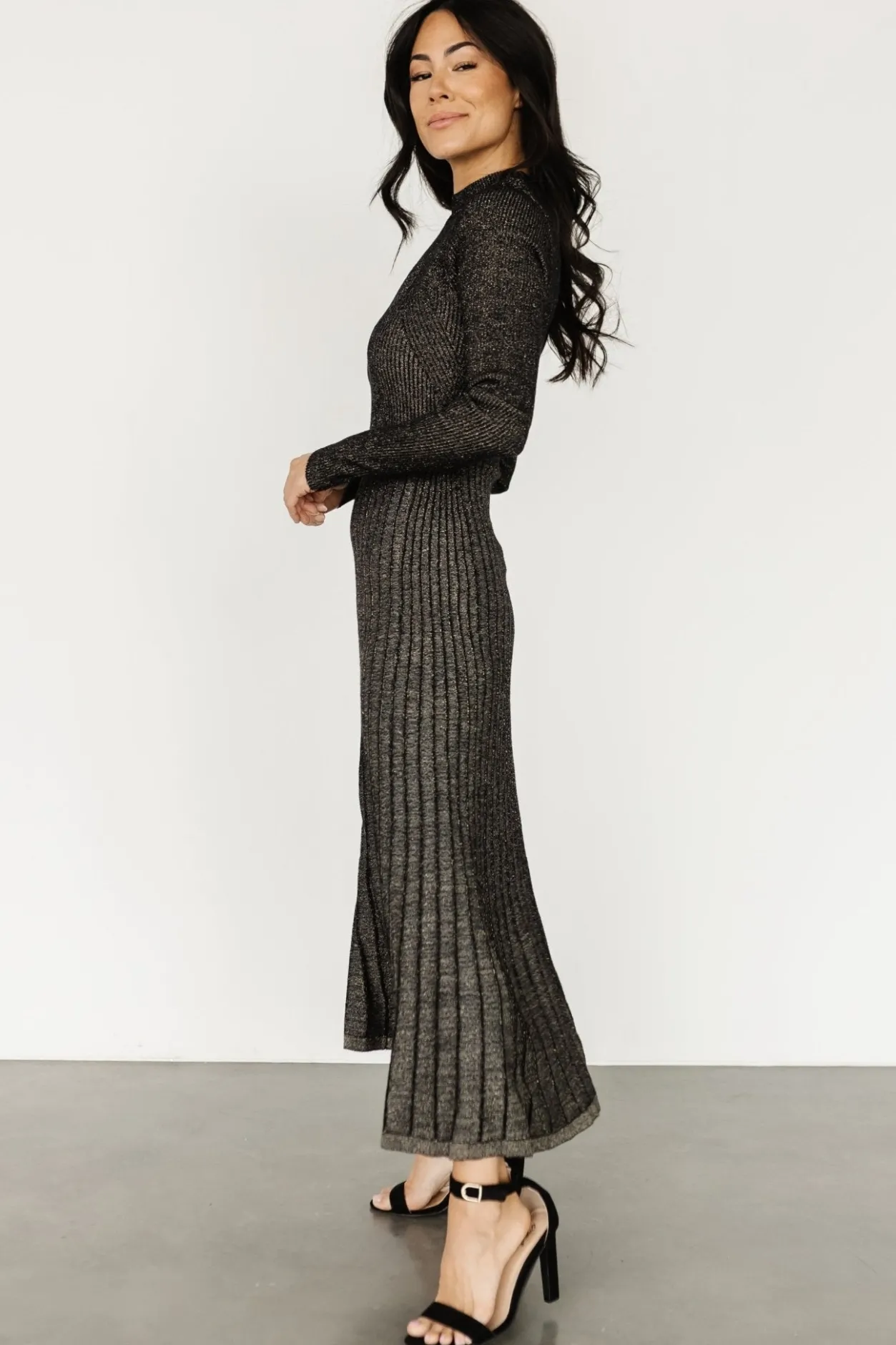 Clearance Baltic Born Jamelia Pleated Sweater Dress | Black + Gold Black+Gold
