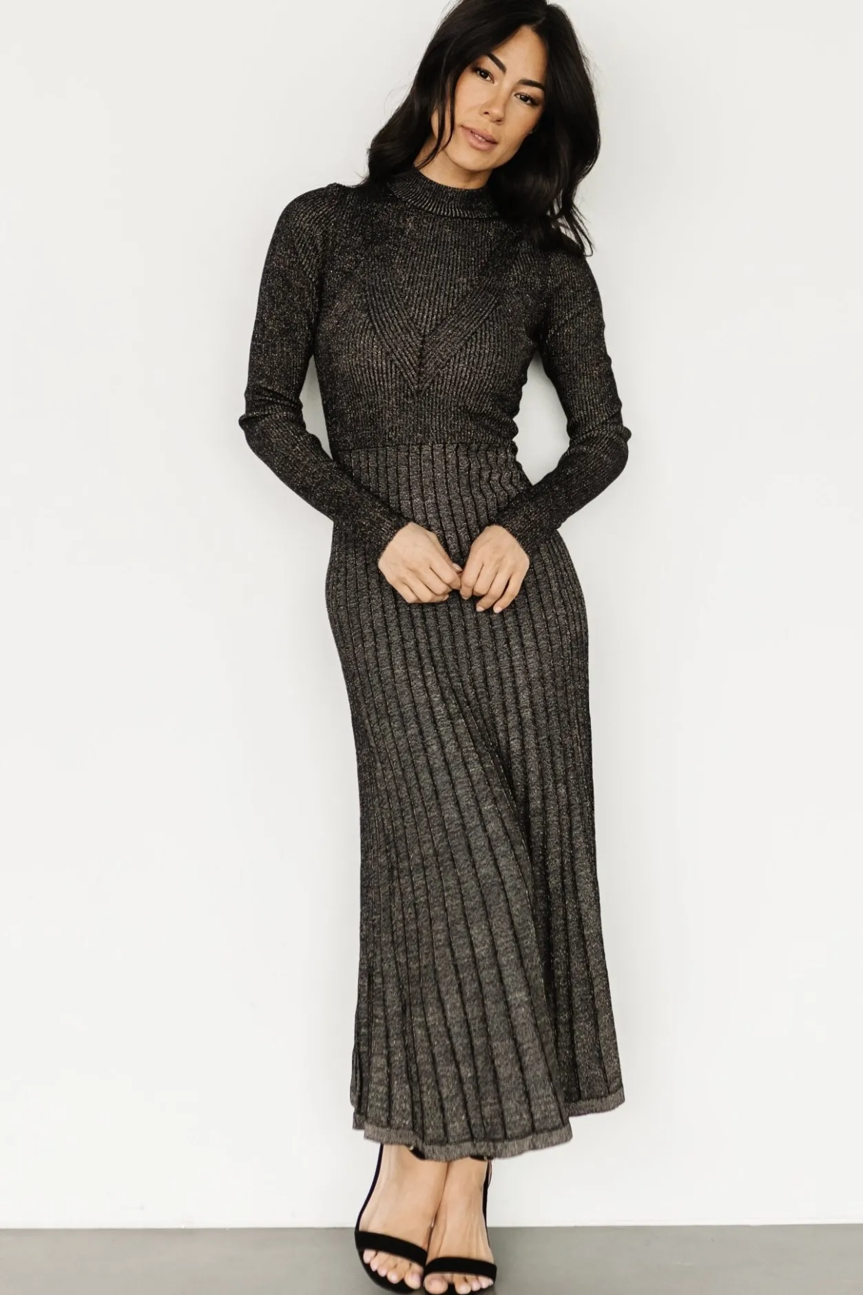 Clearance Baltic Born Jamelia Pleated Sweater Dress | Black + Gold Black+Gold