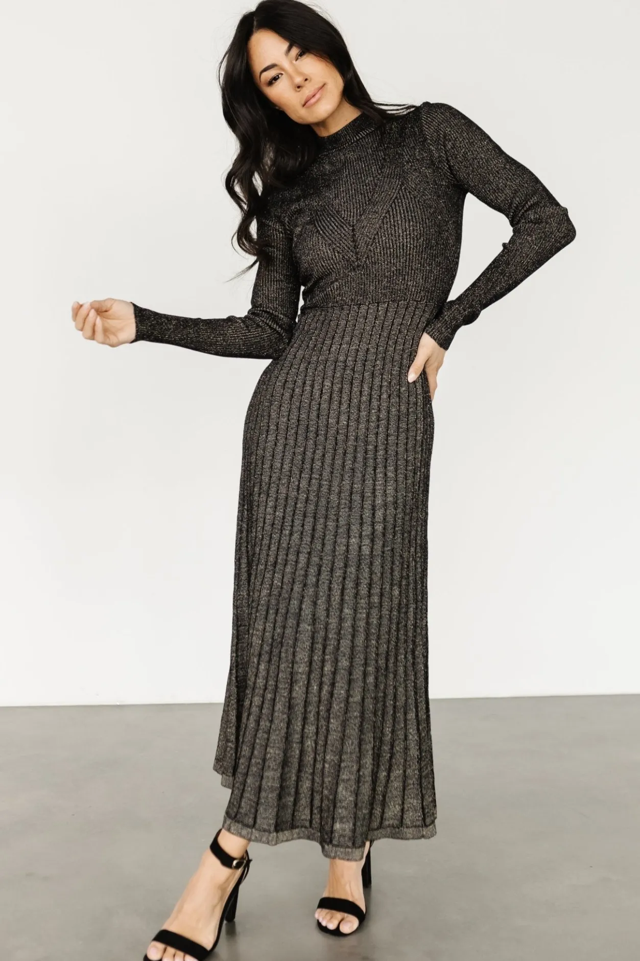 Clearance Baltic Born Jamelia Pleated Sweater Dress | Black + Gold Black+Gold