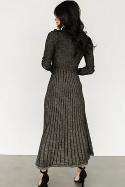 Clearance Baltic Born Jamelia Pleated Sweater Dress | Black + Gold Black+Gold