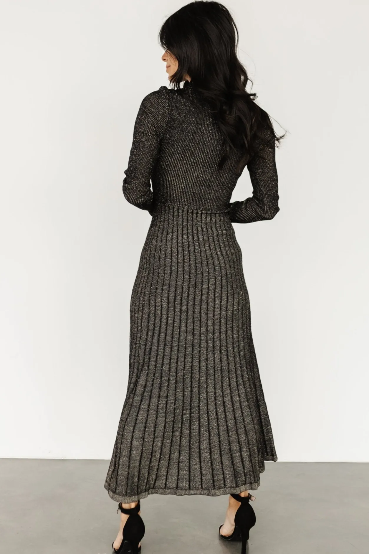 Clearance Baltic Born Jamelia Pleated Sweater Dress | Black + Gold Black+Gold