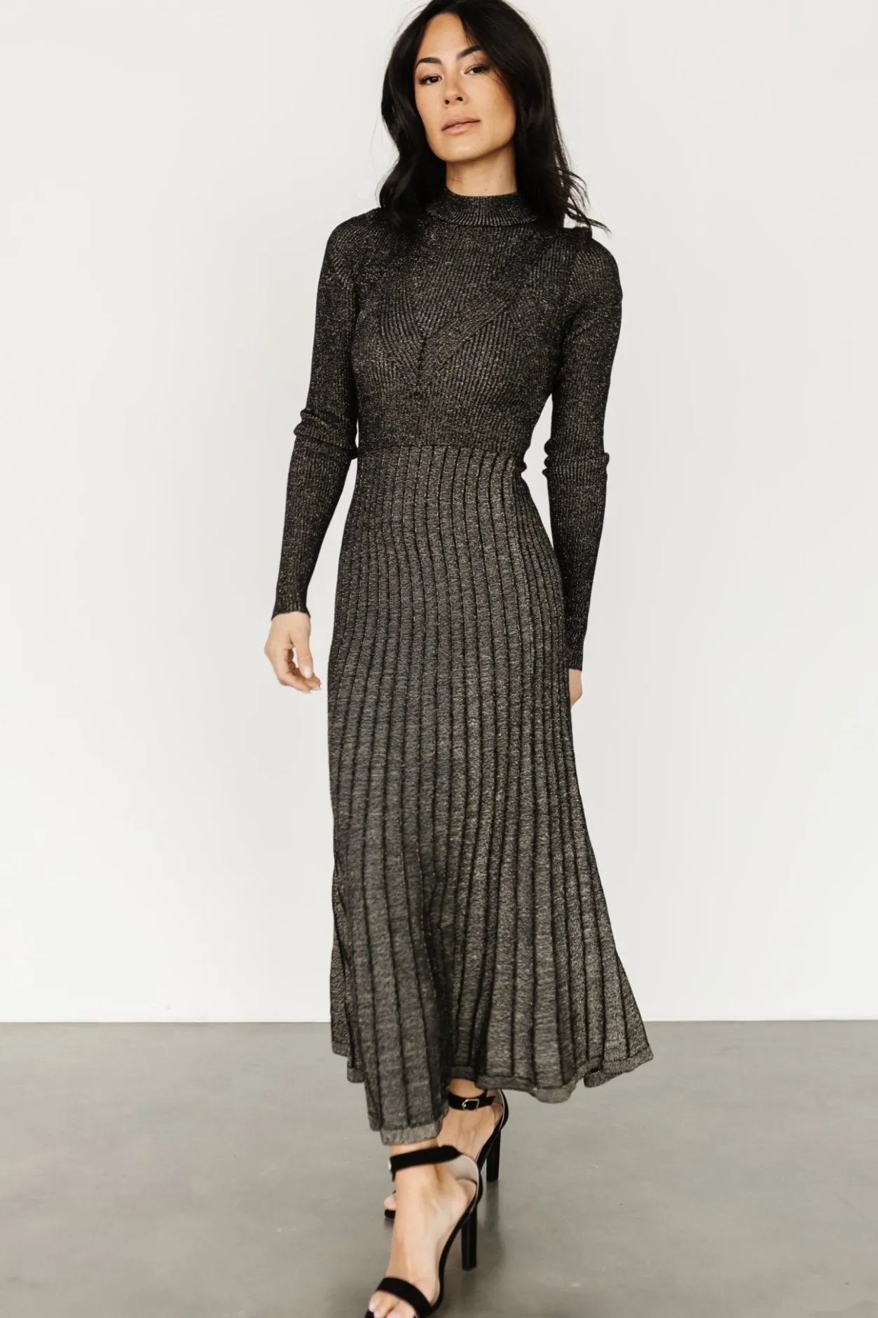 Clearance Baltic Born Jamelia Pleated Sweater Dress | Black + Gold Black+Gold