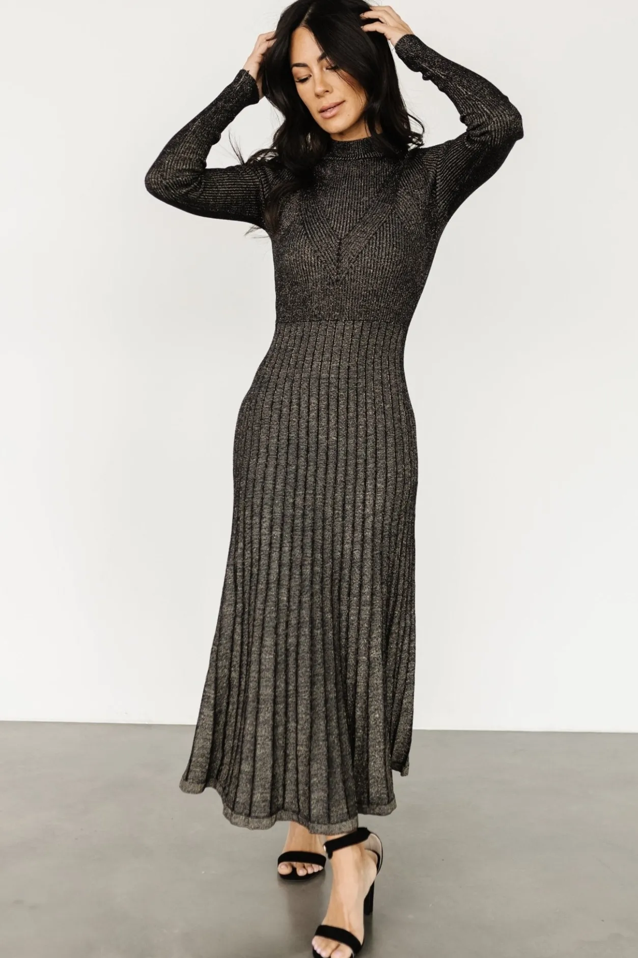 Clearance Baltic Born Jamelia Pleated Sweater Dress | Black + Gold Black+Gold