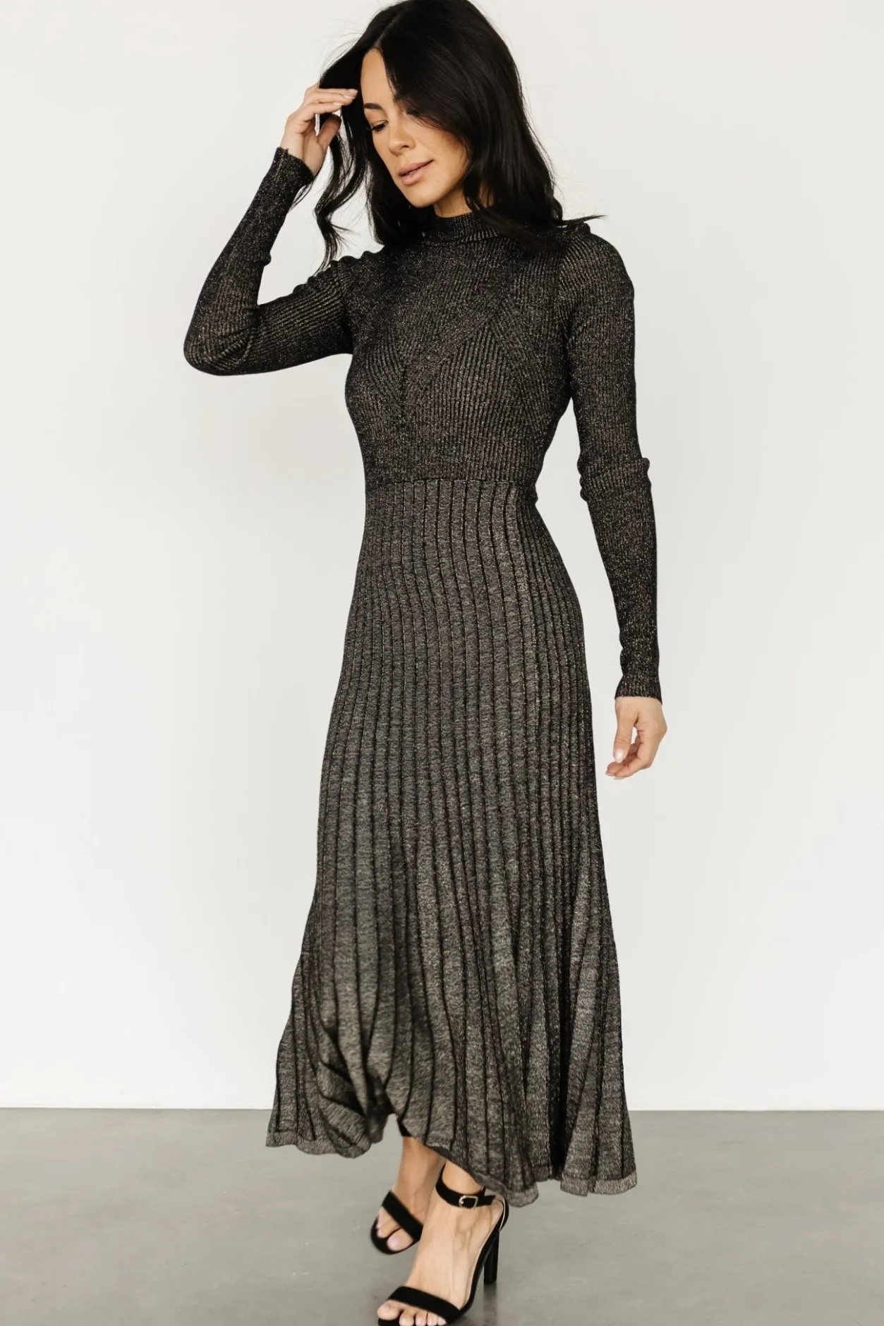 Clearance Baltic Born Jamelia Pleated Sweater Dress | Black + Gold Black+Gold