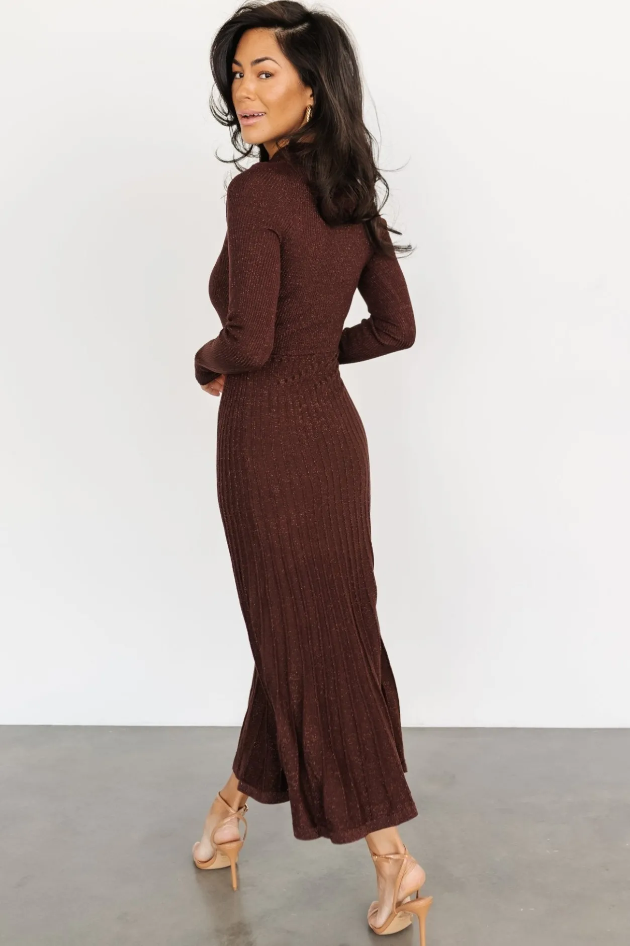 Fashion Baltic Born Jamelia Pleated Sweater Dress | Brown + Gold Brown+Gold