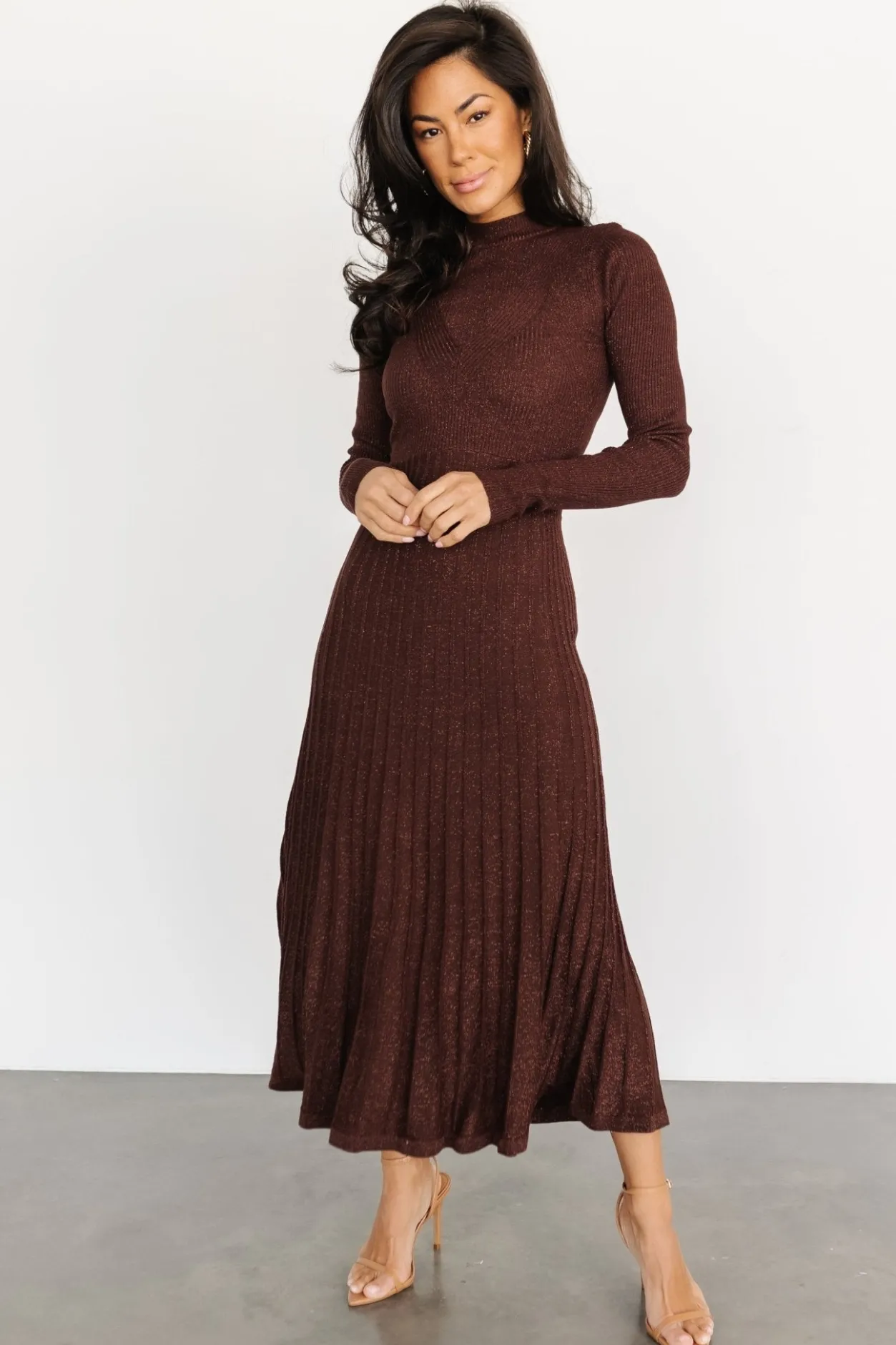Fashion Baltic Born Jamelia Pleated Sweater Dress | Brown + Gold Brown+Gold