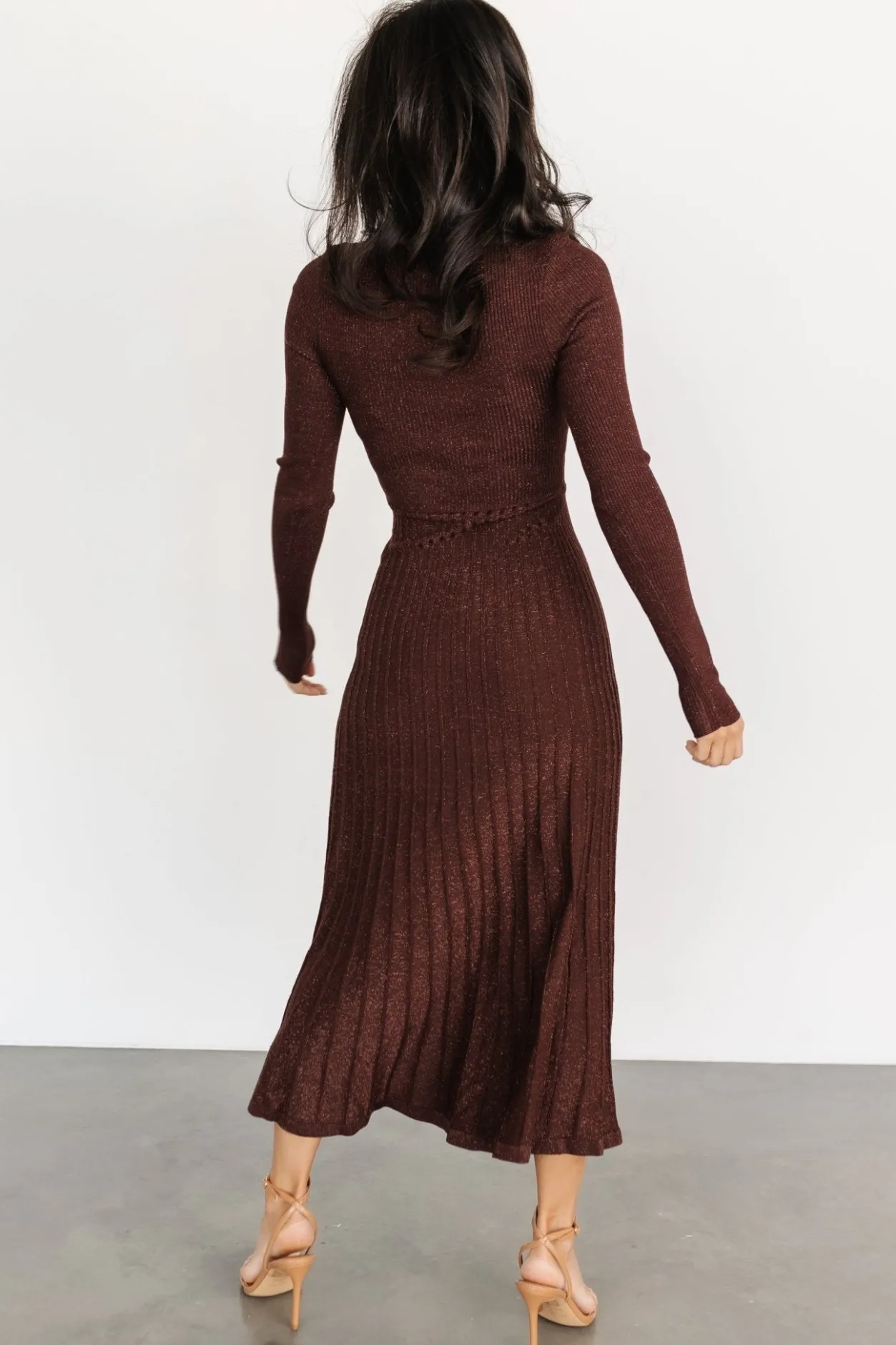Fashion Baltic Born Jamelia Pleated Sweater Dress | Brown + Gold Brown+Gold