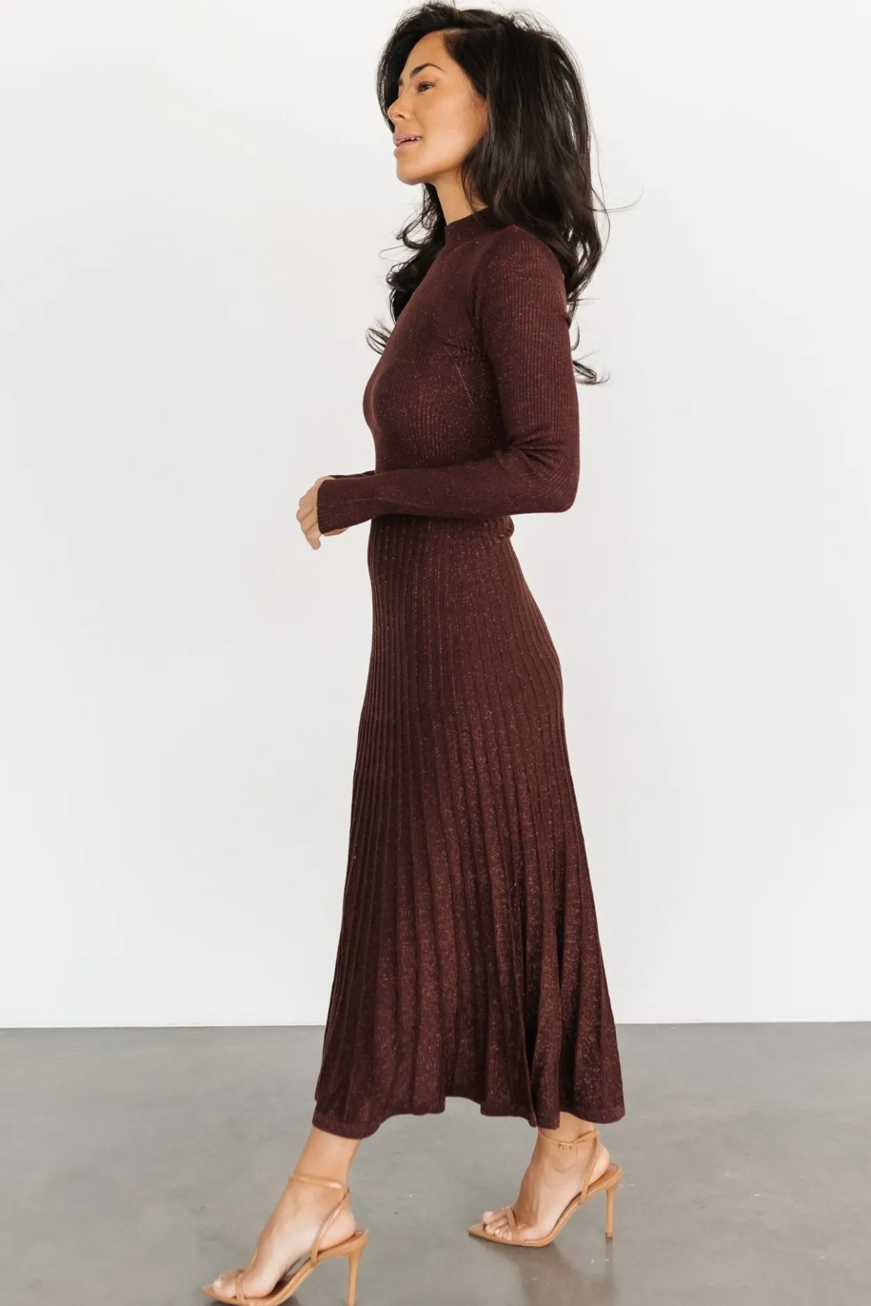 Fashion Baltic Born Jamelia Pleated Sweater Dress | Brown + Gold Brown+Gold