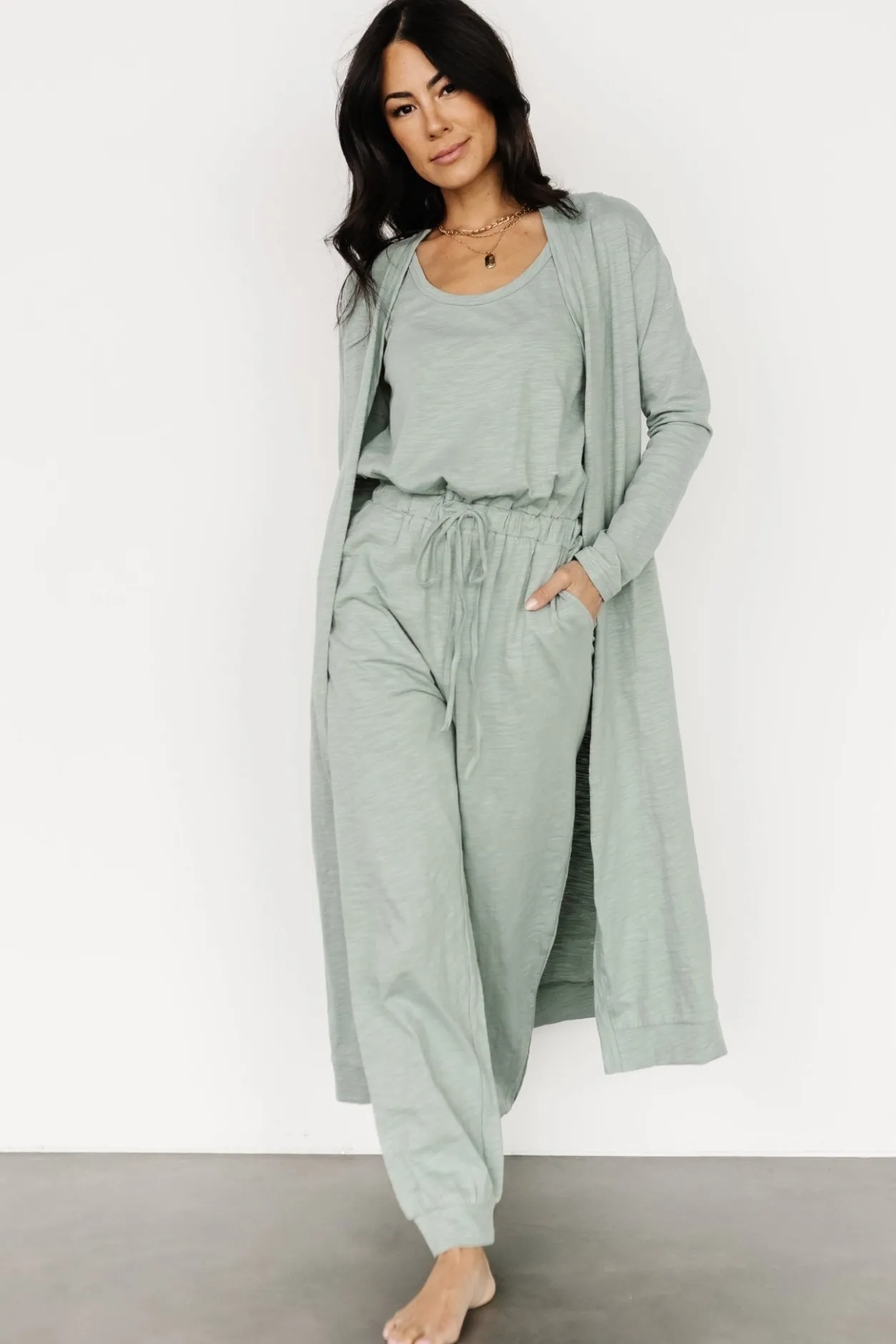 New Baltic Born Janae Jumpsuit + Cardigan Set | Sage