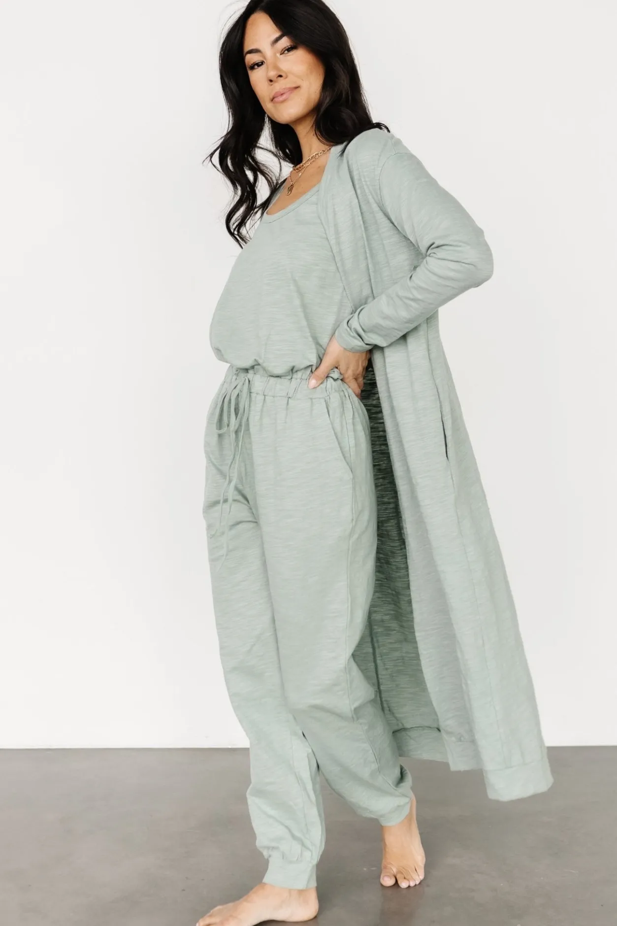 New Baltic Born Janae Jumpsuit + Cardigan Set | Sage