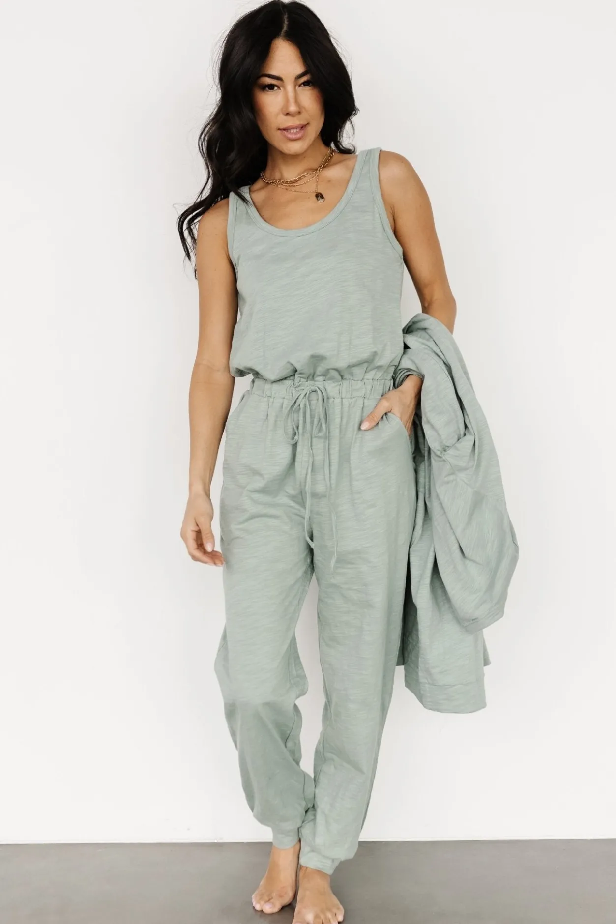 New Baltic Born Janae Jumpsuit + Cardigan Set | Sage