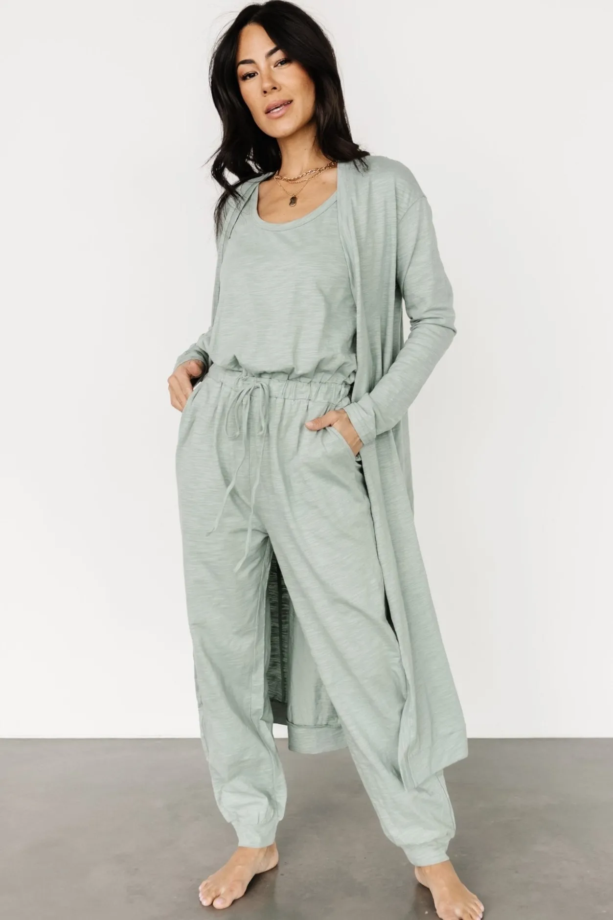 New Baltic Born Janae Jumpsuit + Cardigan Set | Sage