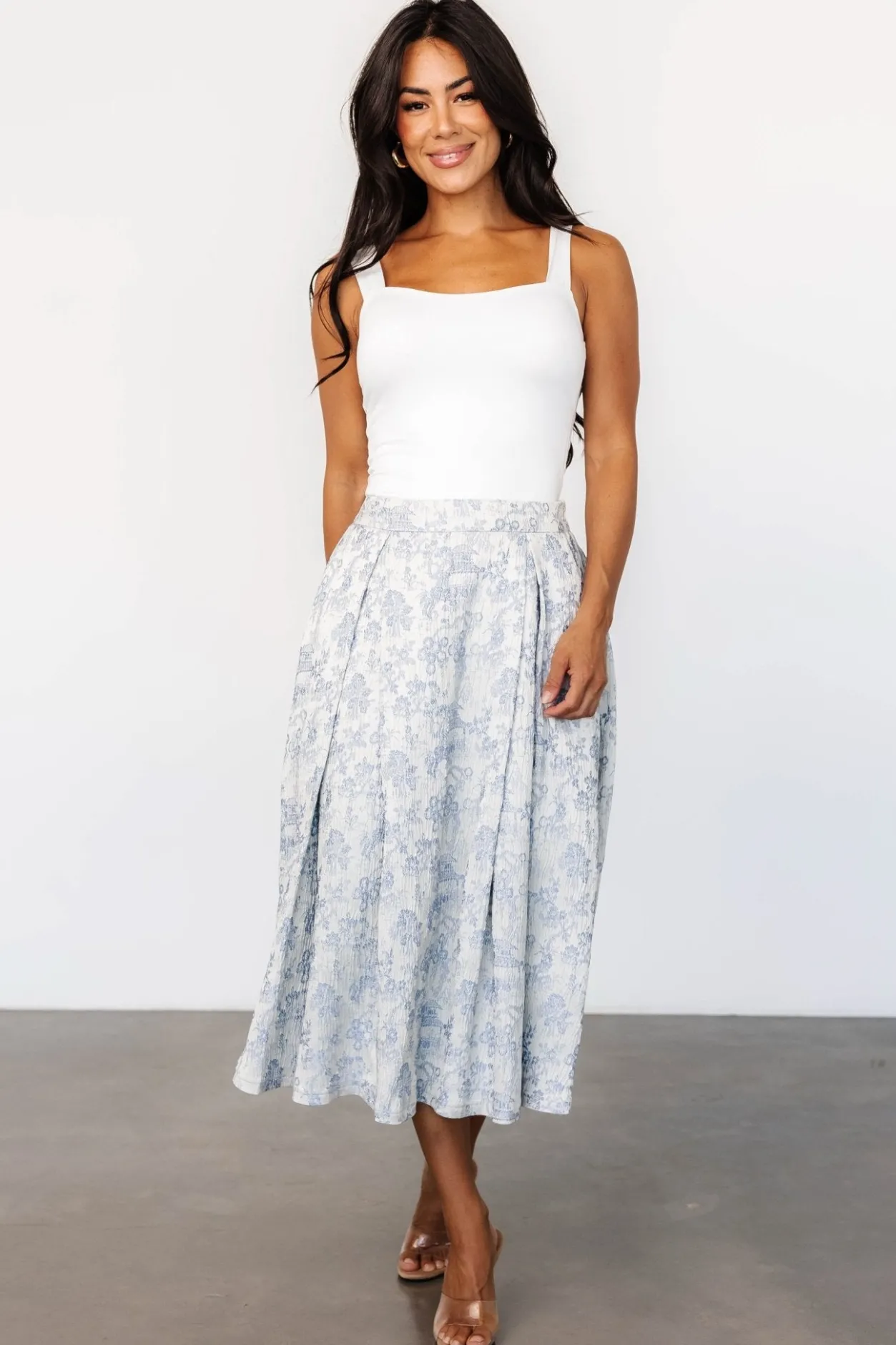 Outlet Baltic Born Jeanne Pleated Midi Skirt | Pearl + Light Blue Pearl+LightBlue