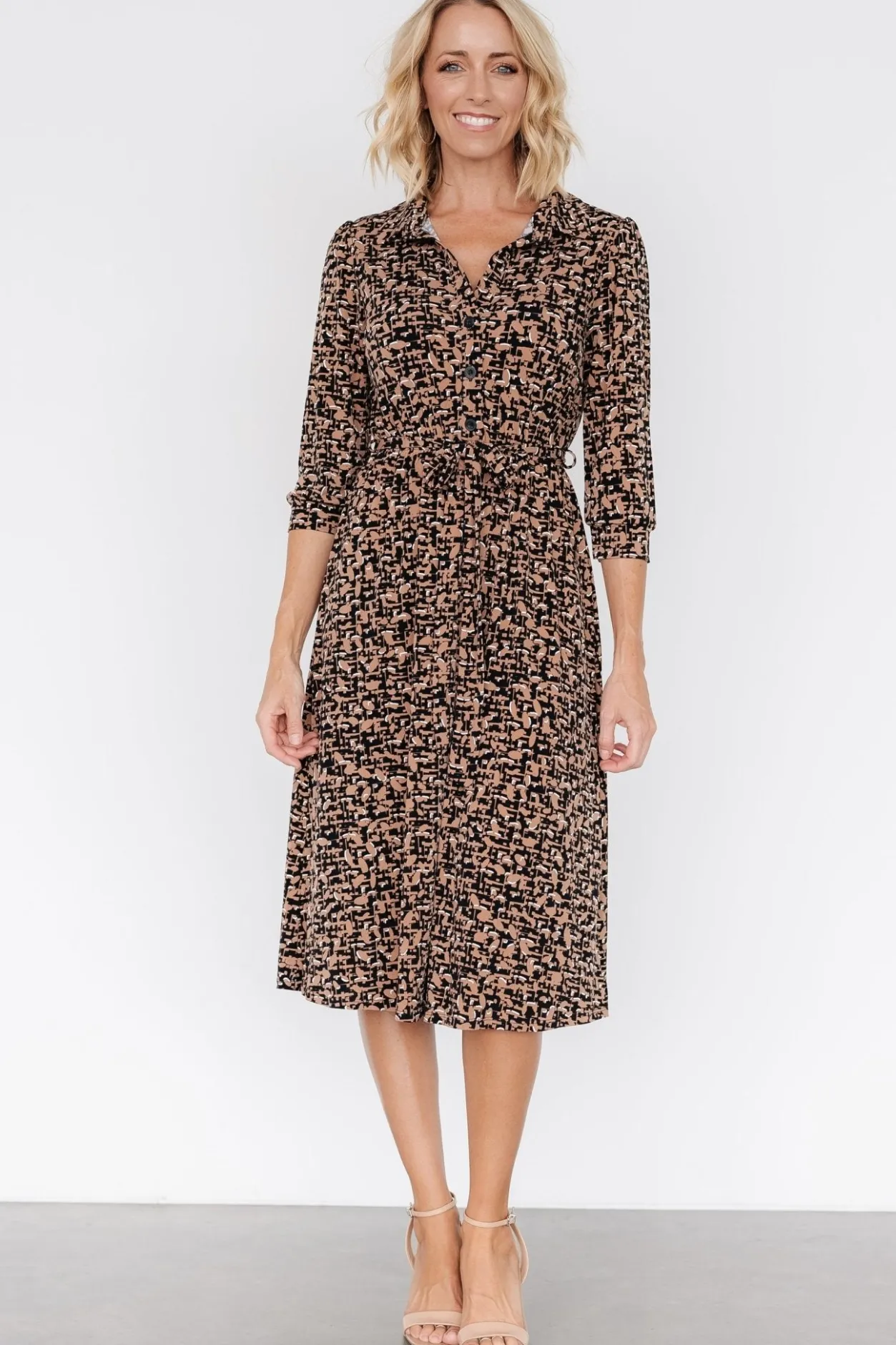 Fashion Baltic Born Jenica Midi Dress | Black + Camel Print Black+CamelPrint