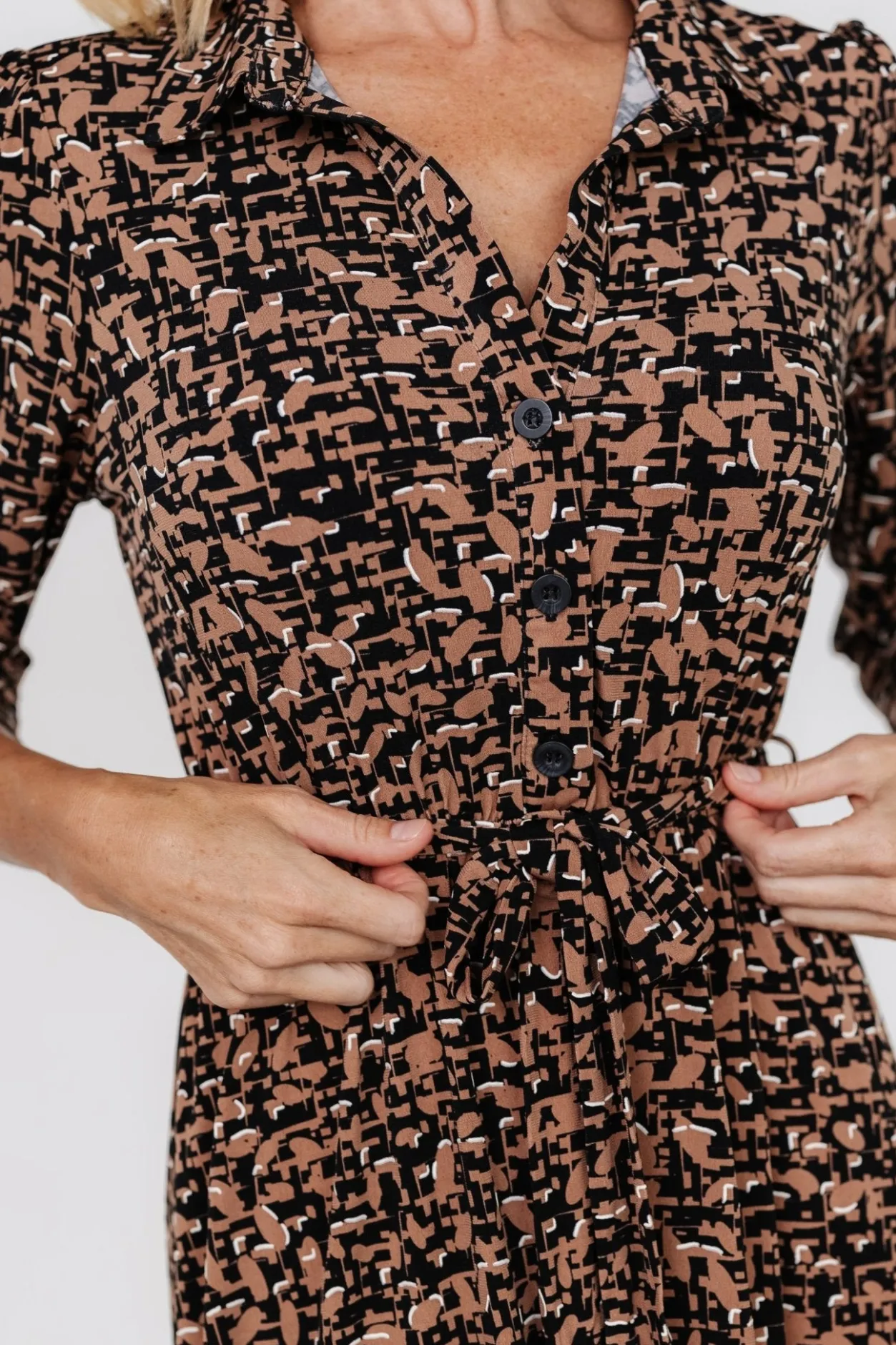 Fashion Baltic Born Jenica Midi Dress | Black + Camel Print Black+CamelPrint
