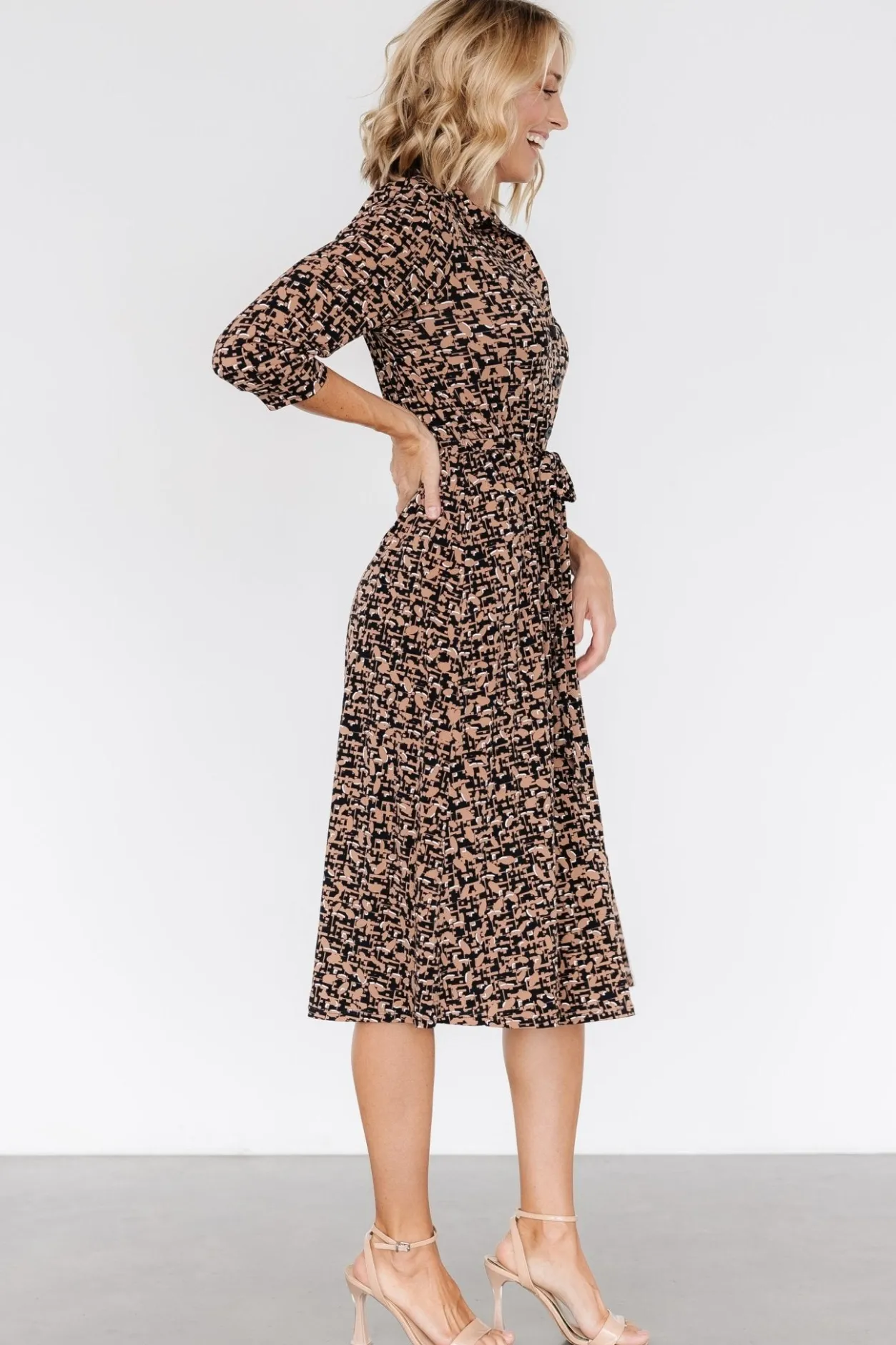 Fashion Baltic Born Jenica Midi Dress | Black + Camel Print Black+CamelPrint