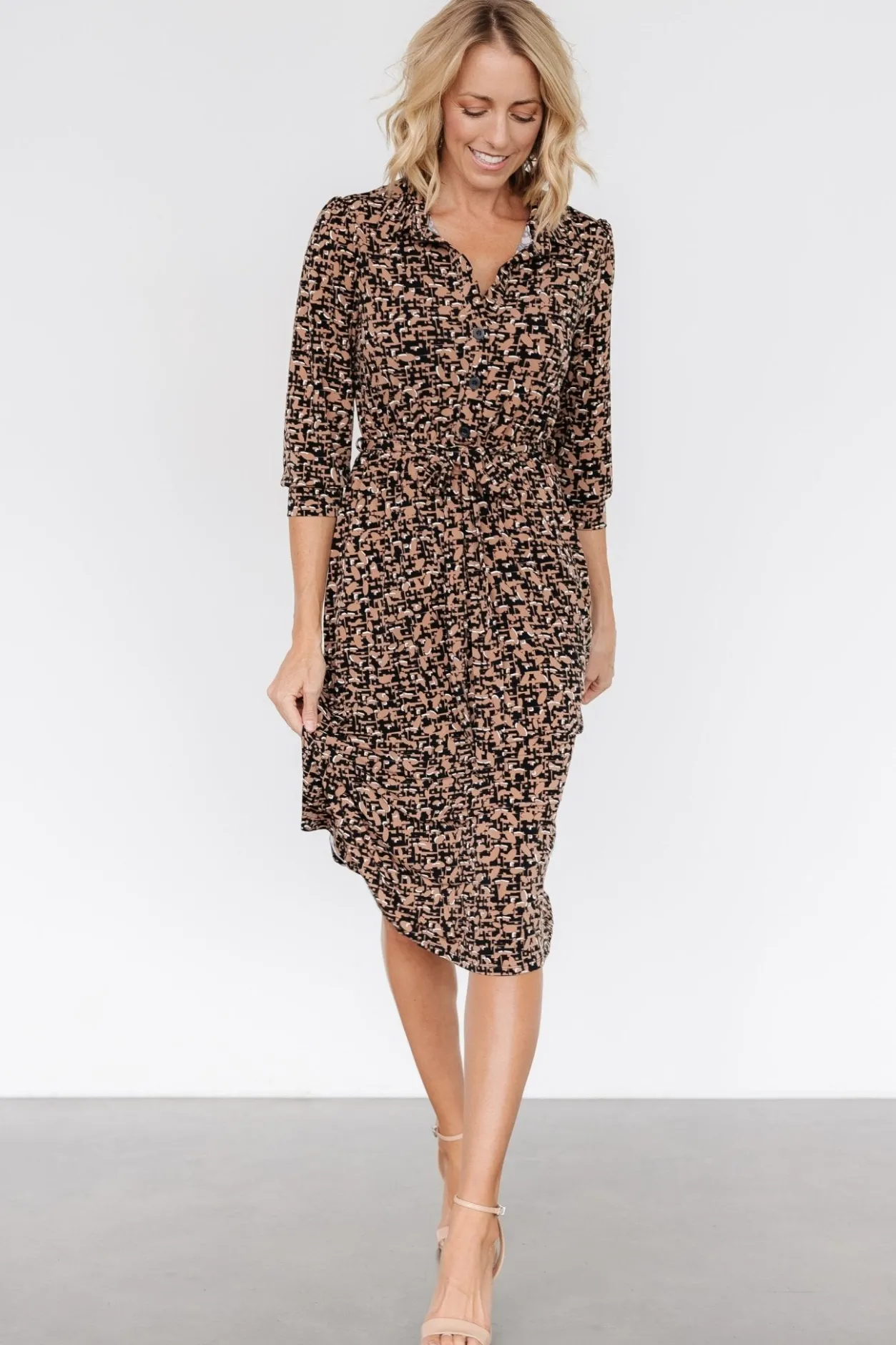 Fashion Baltic Born Jenica Midi Dress | Black + Camel Print Black+CamelPrint