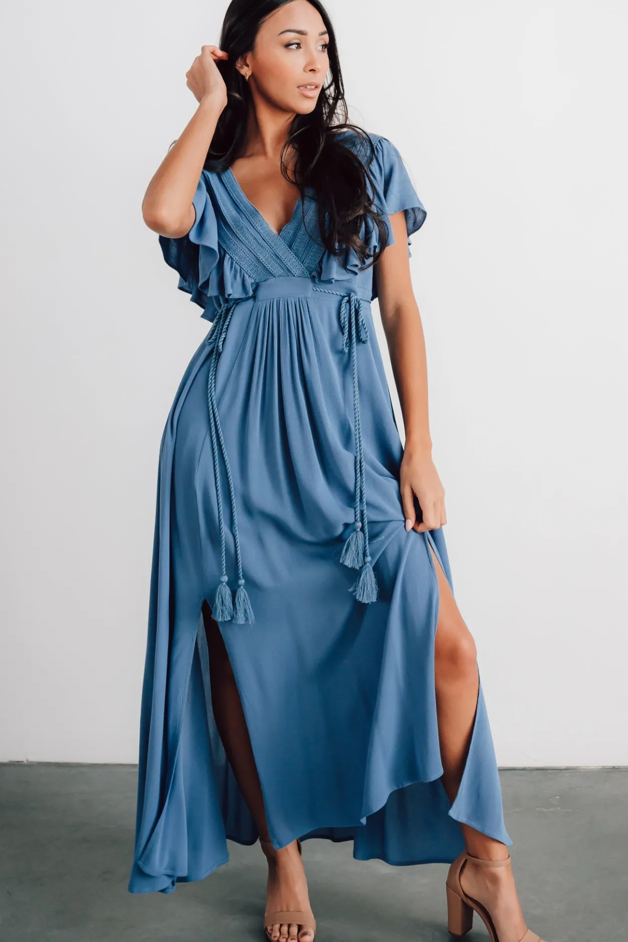 Hot Baltic Born Jennifer Deep V Maxi Dress | Blue