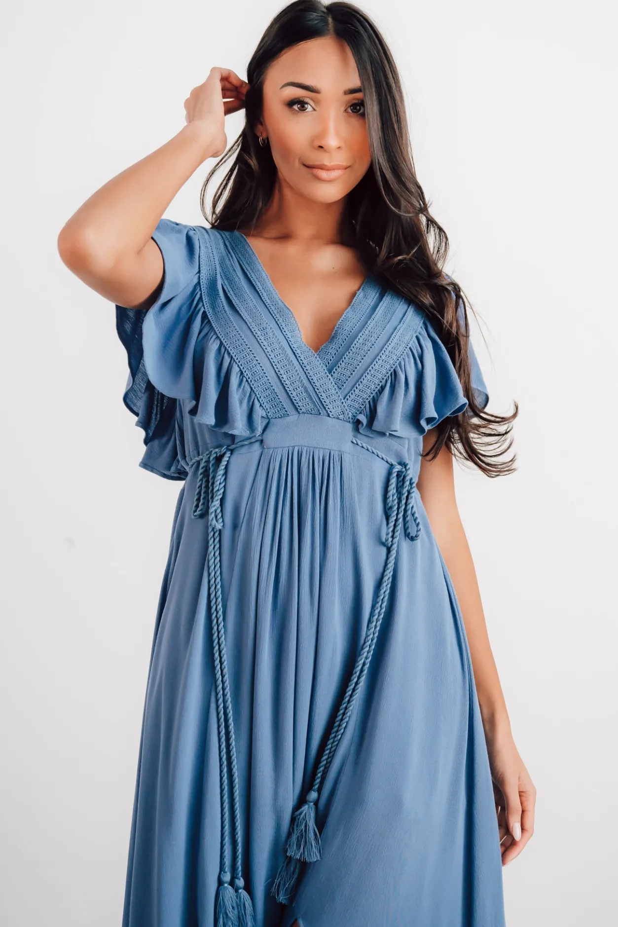 Hot Baltic Born Jennifer Deep V Maxi Dress | Blue