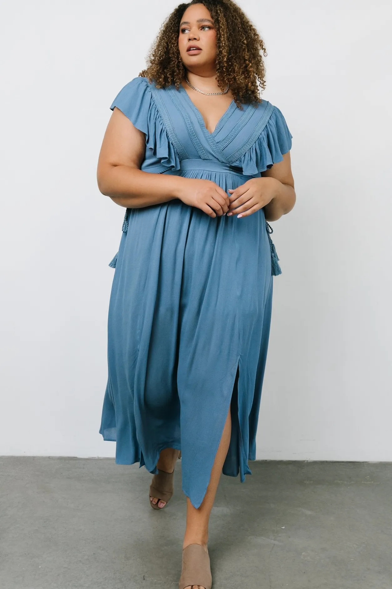 Hot Baltic Born Jennifer Deep V Maxi Dress | Blue
