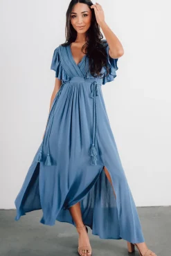 Hot Baltic Born Jennifer Deep V Maxi Dress | Blue