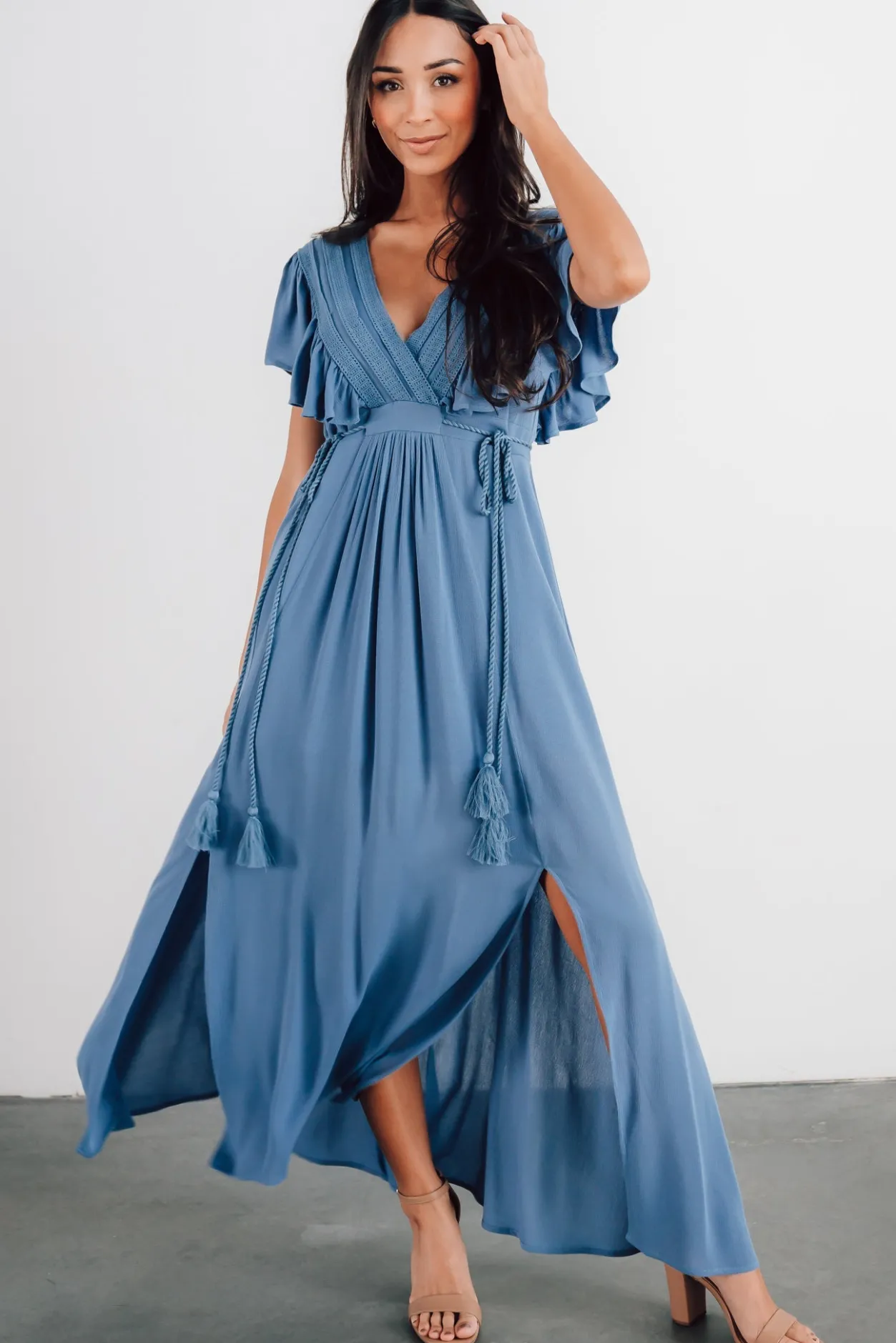 Hot Baltic Born Jennifer Deep V Maxi Dress | Blue